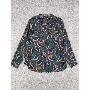 Ann Taylor Womens Size Medium Career Blouse Button Front Drapey Forest Green